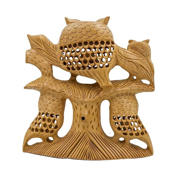 Wooden Owl Family On Tree Handcrafted (6inch) - Picture 5 of 5